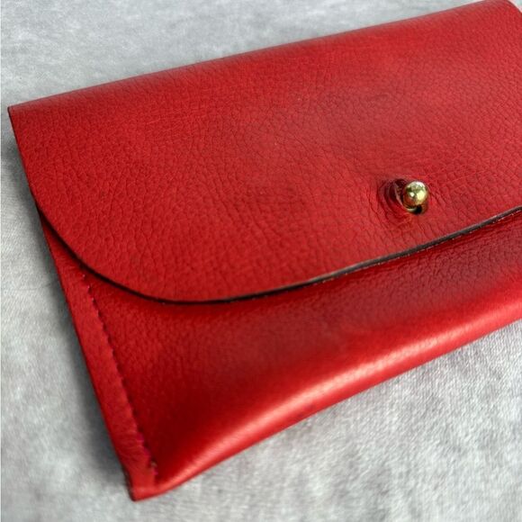 RARE Libby Lane Red Pebbled Leather Envelope Small Pouch Clutch Bag - Picture 6 of 9